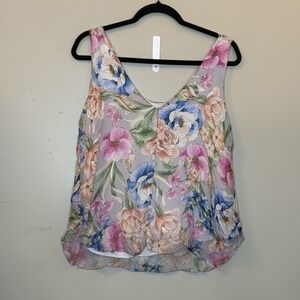 Lara G Made in Italy Floral Silk Blend Tank Top V-Neck Sleeveless Blouse Small